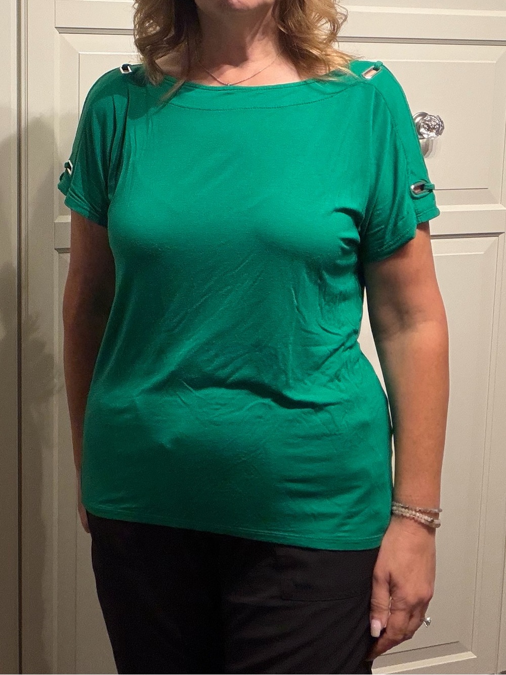 Cable & Gauge Emerald Green Short-Sleeve Boatneck Top